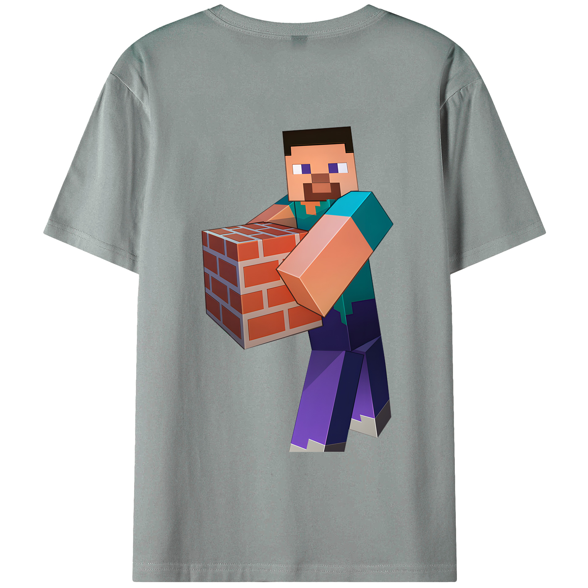（画像用） マインクラフト ブロックの世界 Minecraft MC Block world 綿100％ メンズ半袖Tシャツ（バックプリント） 通気性